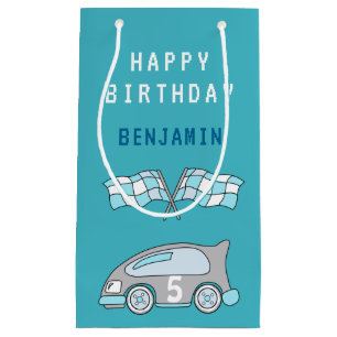 Cute Car Flag Happy Birthday Kid`s Name Small Gift Bag