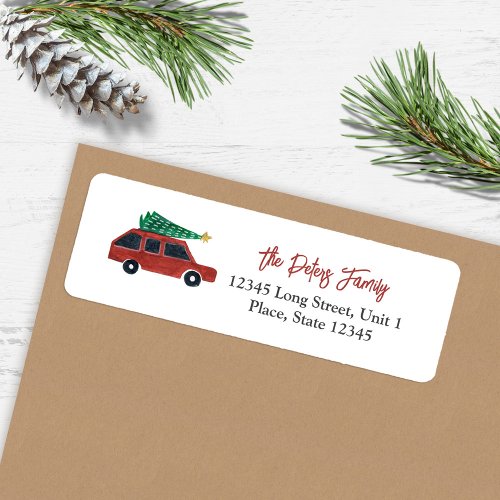 Cute Car Minimalistic Illustration Christmas  Label