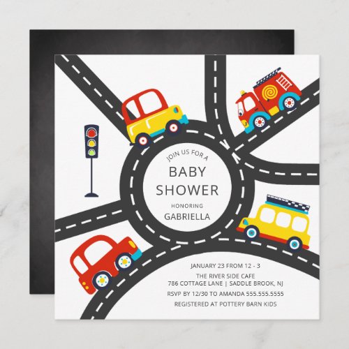 Cute Car Roadway Boys Baby Shower Invitation