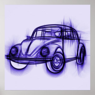 Cute Car Sketch in Purple Poster