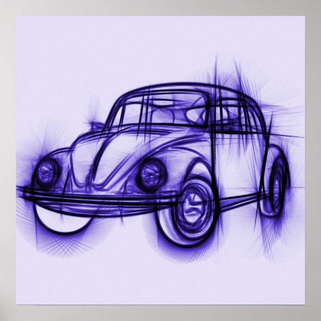 Cute Car Sketch in Purple Poster (Front)