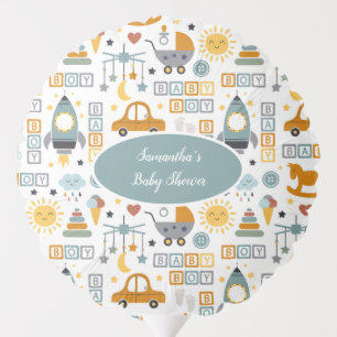 Cute Car Toy Pattern Boy Teal Baby Shower Balloon