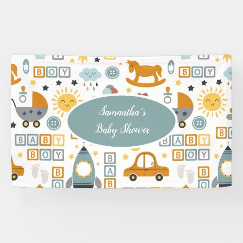 Cute Car Toy Pattern Boy Teal Baby Shower Banner