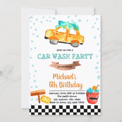 Cute car wash party birthday invitation