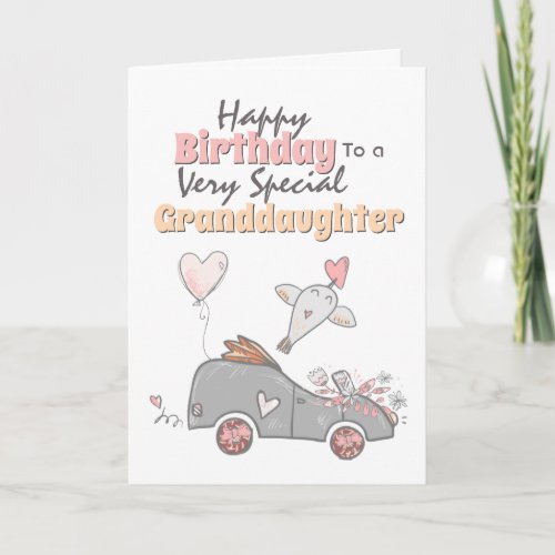 Cute car whimsical bird balloon granddaughter card