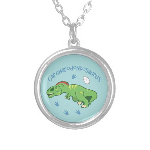 Cute Carcharodontosaurus Silver Plated Necklace