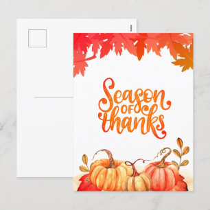 Cute Card Season of Thanks Pumpkin & Leaves Fall