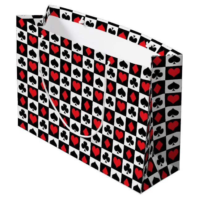 Cute card suit pattern casino party gambling large gift bag (Back Angled)