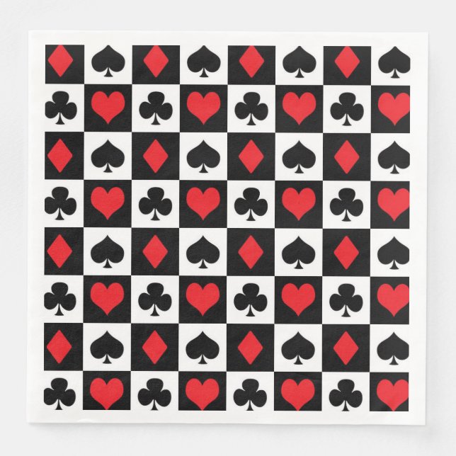 Cute card suit pattern casino party gambling paper dinner napkins (Front)