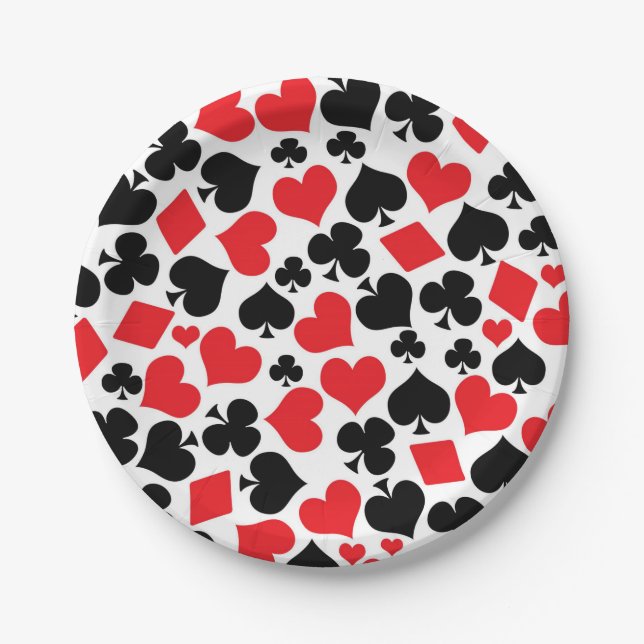 Cute card suit pattern casino party gambling paper plates (Front)