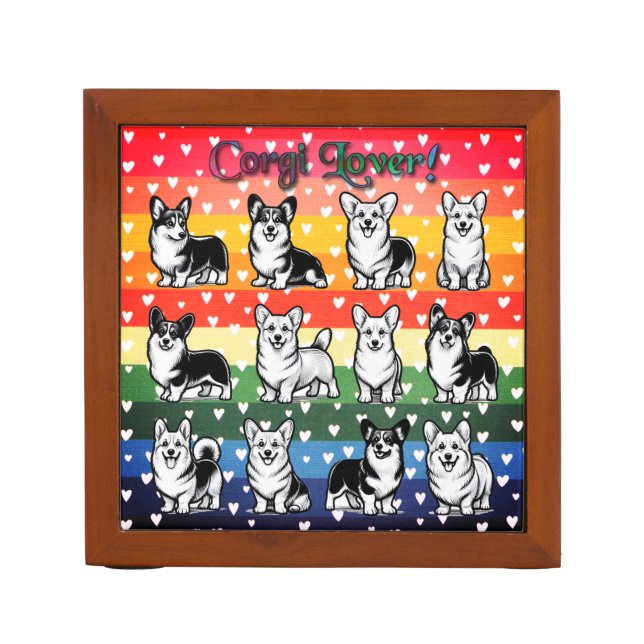 Cute Cardigan Welsh Corgi Desk Organizer (Front)