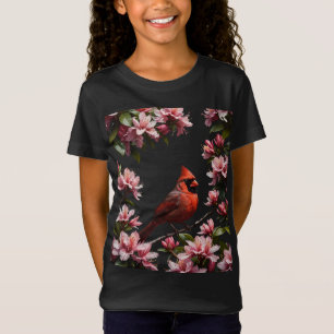 Cute Cardinal Bird And Pink Flowers T-Shirt
