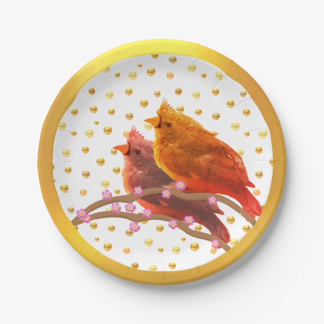 Cute Cardinal Birds Paper Plates (Front)