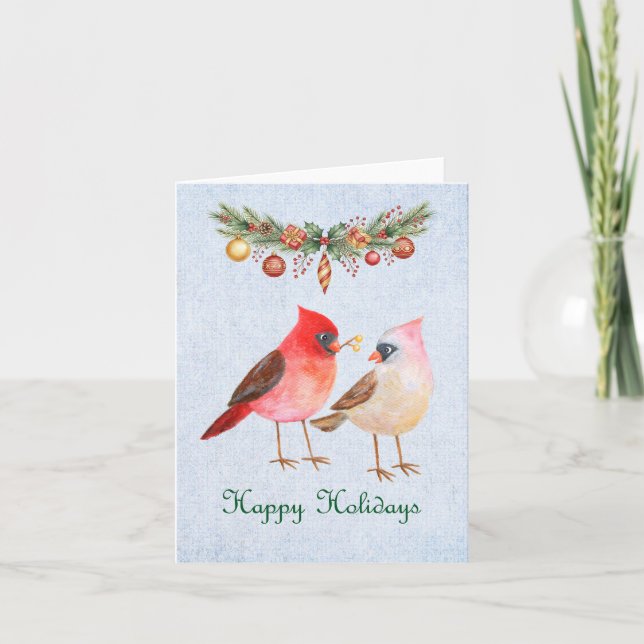 Cute Cardinal Couple Retro Happy Holiday Christmas (Front)