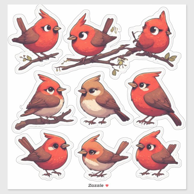 Cute Cardinal & Songbird Sticker Set for Kids (Sheet)