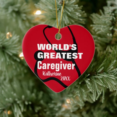 Cute Caregiver Medical Red Heart Personalized Ceramic Ornament