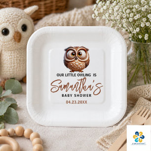 Cute Caricature Owl Baby Boy Shower Paper Plates