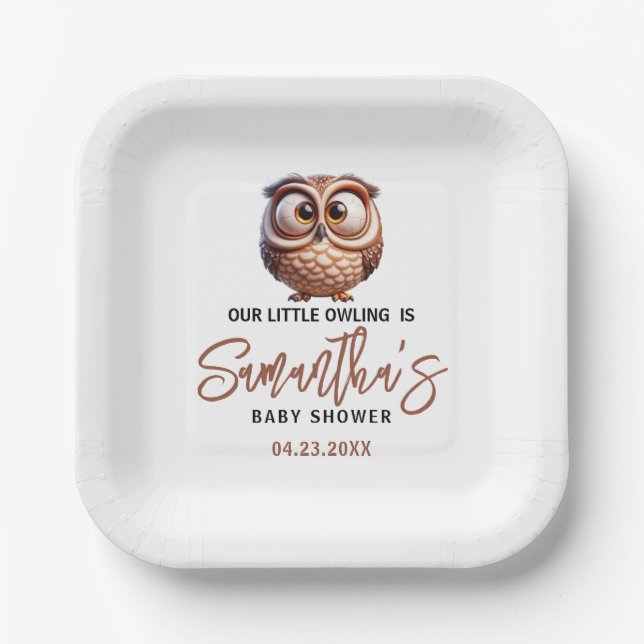 Cute Caricature Owl Baby Boy Shower Paper Plates (Front)
