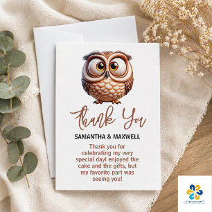 Cute Caricature Owl Baby Boy Shower Thank You Card