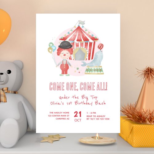 Cute Carnival Circus 1st Birthday Bash Invitation