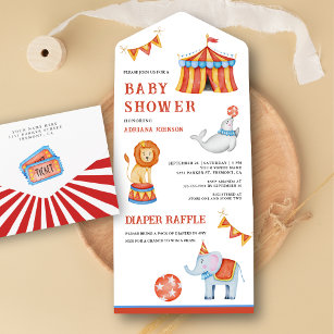 Cute Carnival Circus Baby Shower All In One Invitation