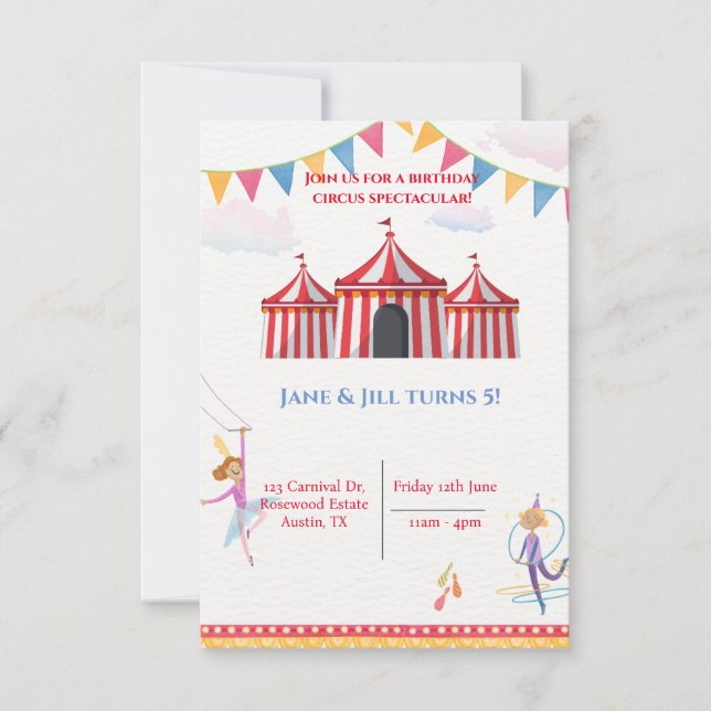 Cute Carnival Circus Birthday Party Invitation (Front)