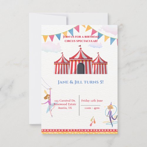 Cute Carnival Circus Birthday Party Invitation