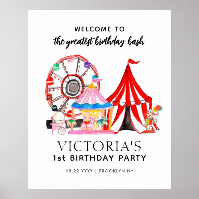 Cute Carnival Circus Festival Show Kid Birthday Po Poster (Front)