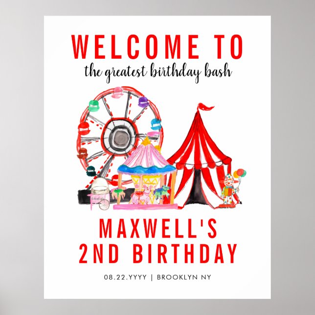 Cute Carnival Circus Festival Show Kid Birthday Po Poster (Front)