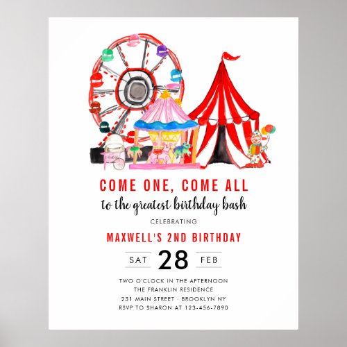 Cute Carnival Circus Festival Show Kid Birthday Poster