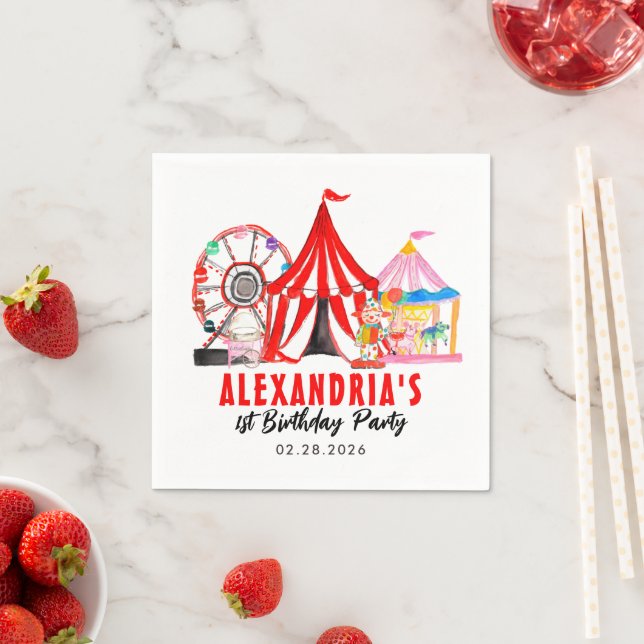 Cute Carnival Circus Festival Show Kids Birthday Napkins (Insitu)