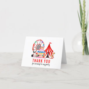 Cute Carnival Circus Show Clowns Balloons Birthday Letterpress Thank You Card