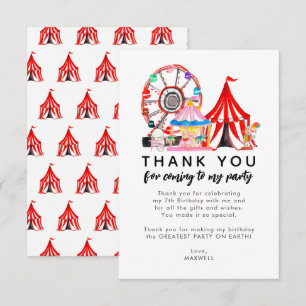 Cute Carnival Circus Show Clowns Balloons Birthday Thank You Card