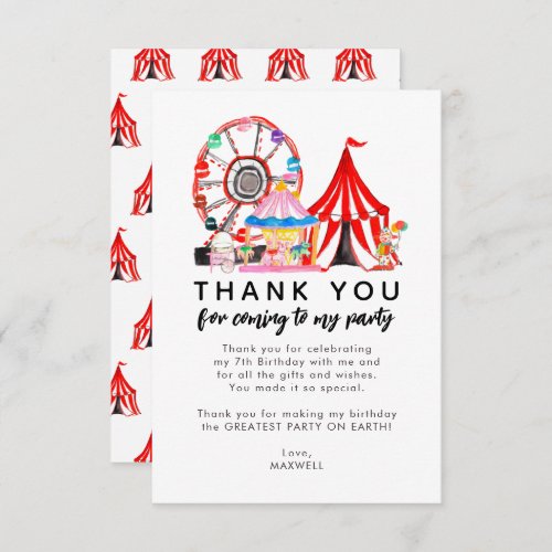 Cute Carnival Circus Show Clowns Balloons Birthday Thank You Card