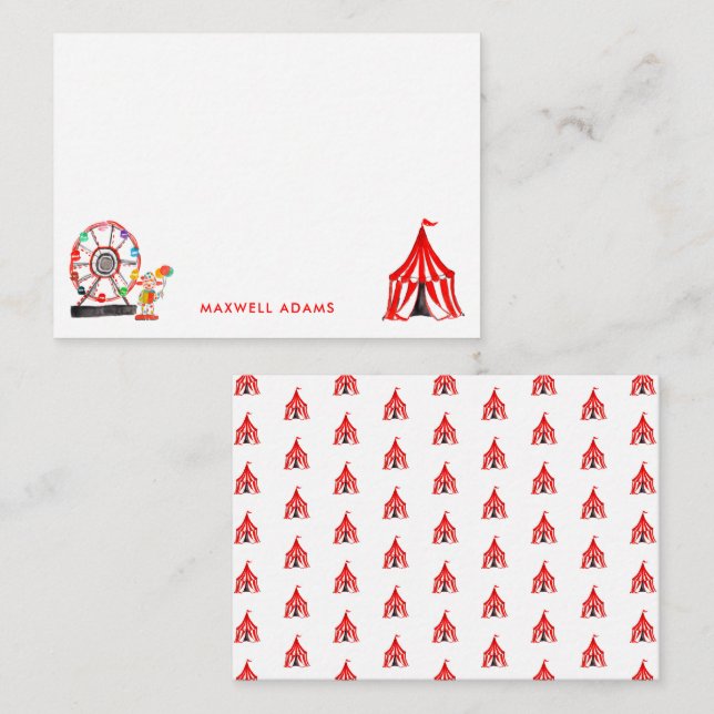 Cute Carnival Circus Show Clowns Balloons Kids Note Card (Front/Back)