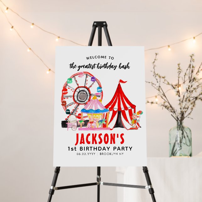 Cute Carnival Circus Tent Birthday Welcome Sign (In Situ (Stand))