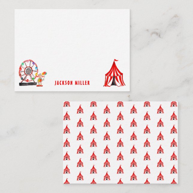 Cute Carnival Circus Tent Clowns Balloons Kids Note Card (Front/Back)