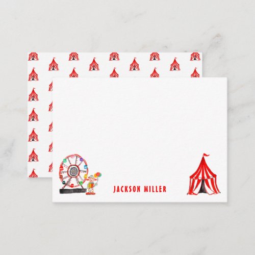 Cute Carnival Circus Tent Clowns Balloons Kids Note Card