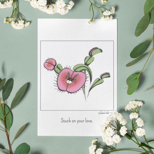 Cute Carnivorous Venus Flytrap Plant Cartoon Love Card