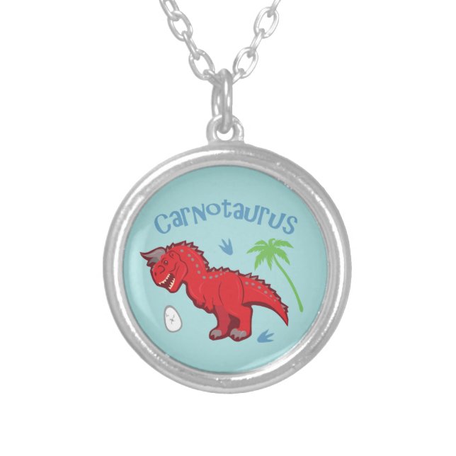 Cute Carnotaurus Silver Plated Necklace (Front)