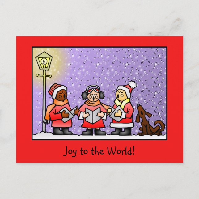 Cute Carolers & Singing Dog Personalized Postcard (Front)