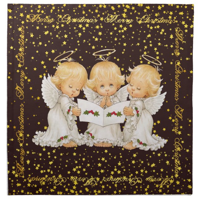Cute Caroling Angels Cloth Napkin (Front)