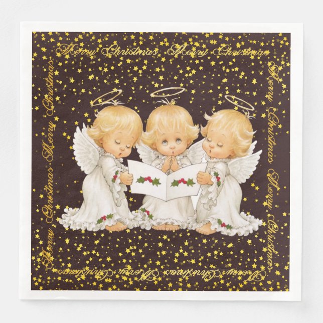Cute Caroling Angels Dinner Paper Napkin (Front)