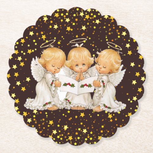 Cute Caroling Angels Paper Coaster