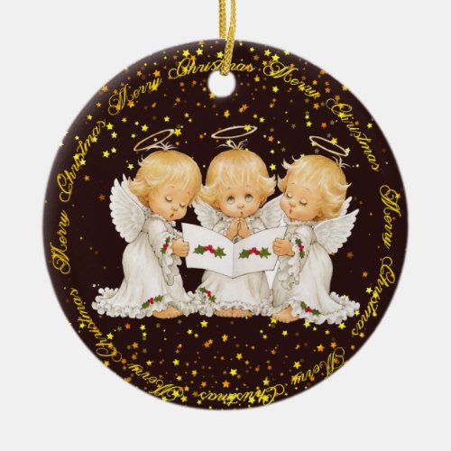 Cute Caroling Angels Premium Ceramic Ornament