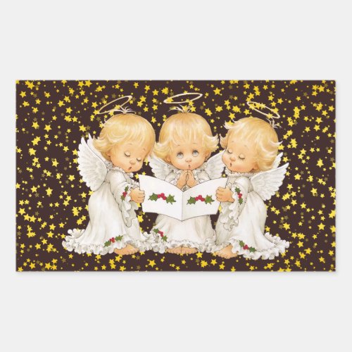 Cute Caroling Angels Rectangular Sticker
