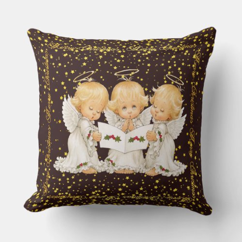 Cute Caroling Angels Throw Pillow