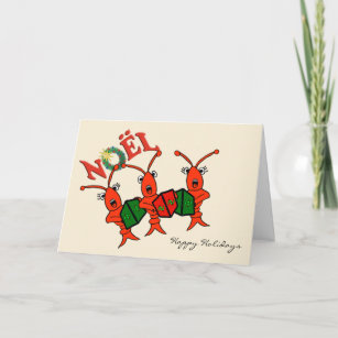 Cute Caroling Crawfish Lobster Christmas Holiday Card