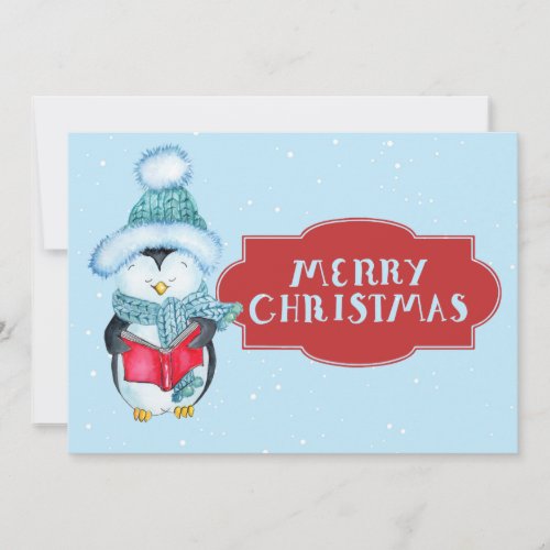 Cute Caroling Penguin Christmas Holiday Card