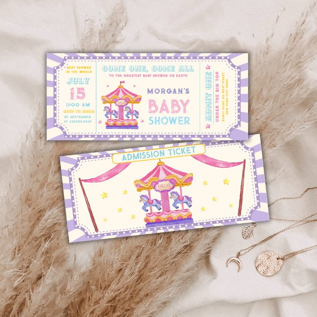 Cute Carousel Circus Ticket Carnival Baby shower  Invitation (Cute Carousel Circus Ticket Carnival Baby shower Invitation)